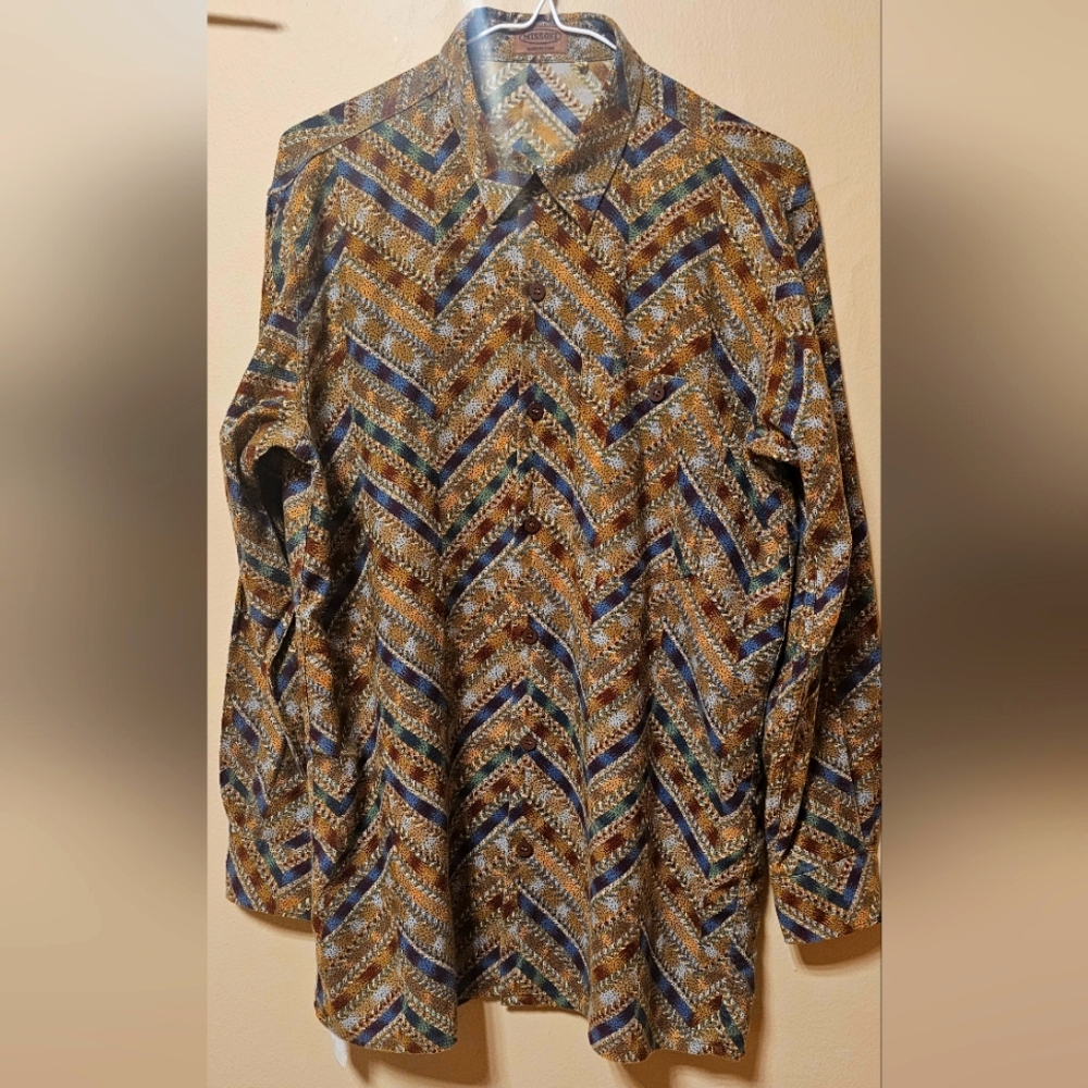 Missoni Vintage Made in Italy Chevron Zigzag Cotton Button-Up Shirt Size 46
